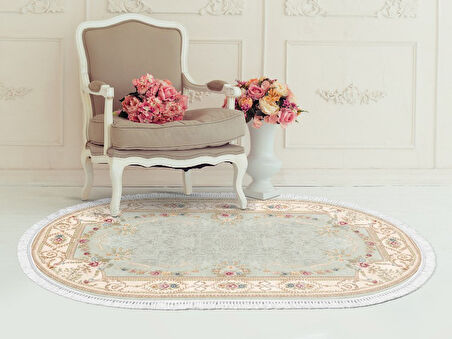 Dekoreko İpek Halı Dijital Saçaklı Oval 1800 Desen 4