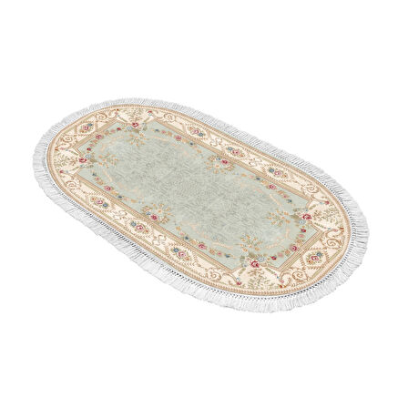 Dekoreko İpek Halı Dijital Saçaklı Oval 1800 Desen 4
