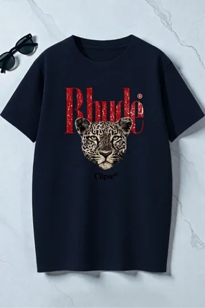 Unisex Rhude Leopar Baskılı Tasarım Tshirt