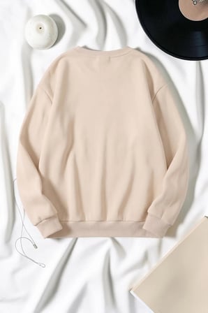 Unisex Leopar Desenli Kiraz Baskılı Bisiklet Yaka Sweatshirt