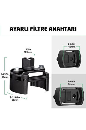  Ayarlı Yağ Filtre Sökme Anahtarı 60-80 mm