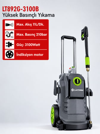 Lutian LT892G-3100B 3100 W. 210 Bar Yüksek Basınçlı Yıkama Makinesi
