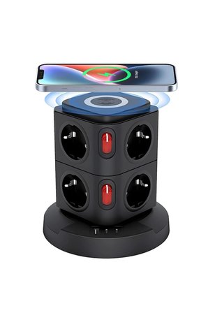 Akım Korumalı Priz Kablosuz Şarj İstasyonu 8xSoket 1xUSB 2xType-C 2 MT Kablolu Grup Priz Çoğaltıcı