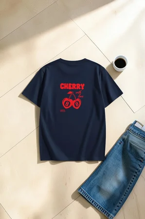Unisex With Love Cherry Baskılı Tasarım Oversize Tişört