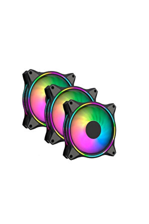 (3'LÜ SET) Zauss 120mm Rainbow Rgb Kasa Fanı 12cm Renkli Gökkuşağı Fanı 3 Adet Fan