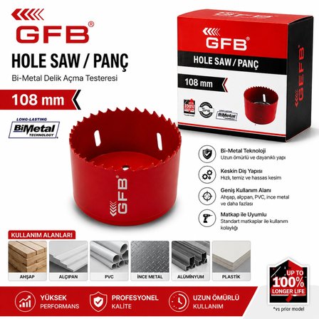 GFB 108 mm Bi-Metal Panç Testere (Hole Saw) Delik Açma Testeresi