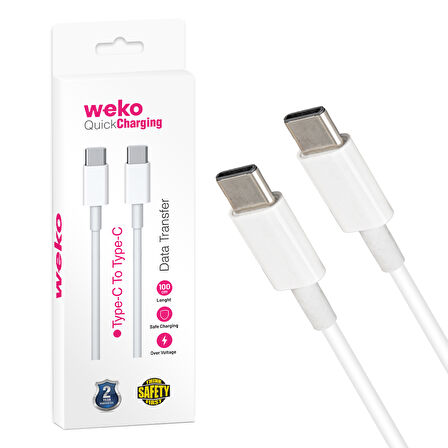 Ayt Weko Wk-21444 Type-c 1 Metre Beyaz Şarj Kablosu İki Ucu Type-c Kablo Cep Telefonu Şarj Aleti Kablo