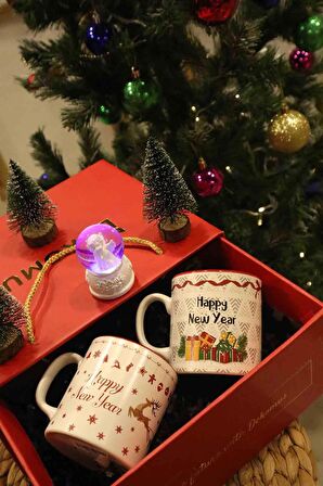 DEKOMUS GIFT BOX ÖZEL KUTULU 2'Lİ KUPA "YENİ YIL&MERRY CHRISTMAS" SERİSİ 