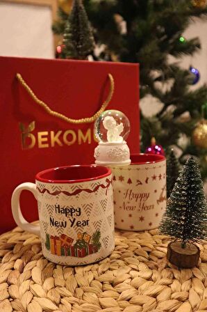 DEKOMUS GIFT BOX ÖZEL KUTULU 2'Lİ KUPA "YENİ YIL&MERRY CHRISTMAS" SERİSİ 