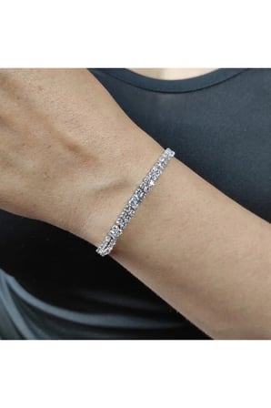 Abiye Set Suyolu Tek Sıradan Iki Sıraya Kolye, Su Yolu Bileklik, Küpe Zirkon Gümüş 42-46 Cm