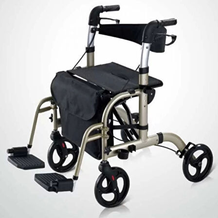 Poylin Pedallı (Ayaklı) Rolatör | Tekerlekli Sandalyeye Dönüşebilen Yapı, Çift Yönlü Oturma Alanı, Baston Tutuculu P777P