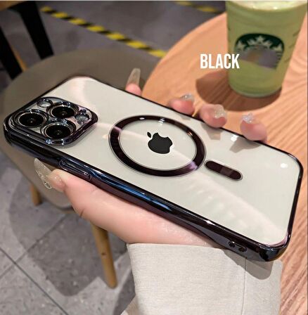Iphone 14 Tam Uyumlu Köşeleri Renkli Şeffaf Kamera Korumalı Magsafe Luxury Kılıf 
