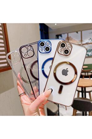 Iphone 14 Tam Uyumlu Köşeleri Renkli Şeffaf Kamera Korumalı Magsafe Luxury Kılıf 