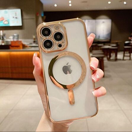 Iphone 14 Tam Uyumlu Köşeleri Renkli Şeffaf Kamera Korumalı Magsafe Luxury Kılıf 