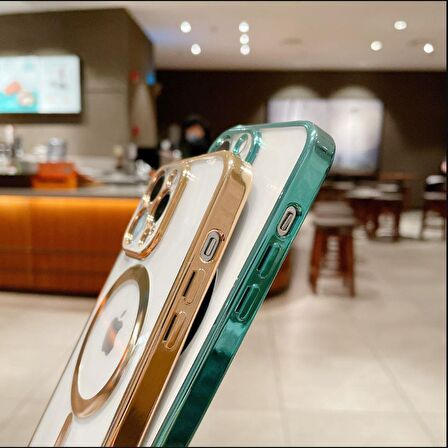 Iphone 14 Tam Uyumlu Köşeleri Renkli Şeffaf Kamera Korumalı Magsafe Luxury Kılıf 