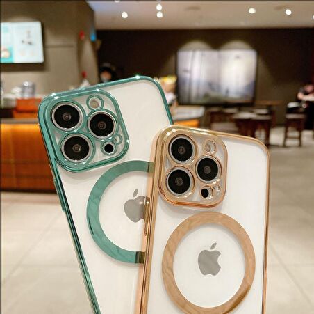 Iphone 14 Tam Uyumlu Köşeleri Renkli Şeffaf Kamera Korumalı Magsafe Luxury Kılıf 