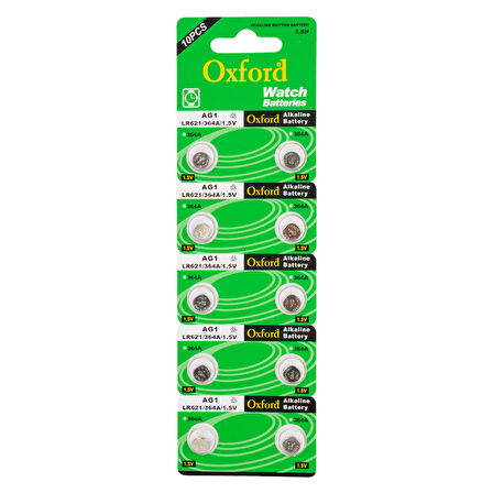 Ayt Oxford AG1 LR621 Alkalin 10 lu Saat Pili Düğme Pil 1.55 Volt