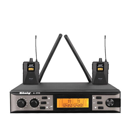 König K-990 Y-Y Çift Kanal UHF Telsiz Yaka Mikrofon Kablosuz Mikrofon