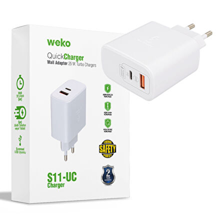 Weko WK-21446 25 Watt Telefon Şarj Adaptörü Usb Type-c Cep Telefonu Şarj Adaptörü