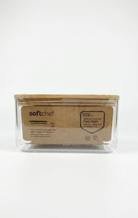  Ahşap Kapaklı Dikdörtgen Erzak Saklama Kabı Plastik 1000 ml - Silikon Contalı Vakumlu Bakliyat ve Gıda Saklama Kutusu (10,5x16x9 cm)