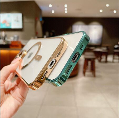 Iphone 14 Pro Tam Uyumlu Köşeleri Renkli Şeffaf Kamera Korumalı Magsafe Luxury Kılıf