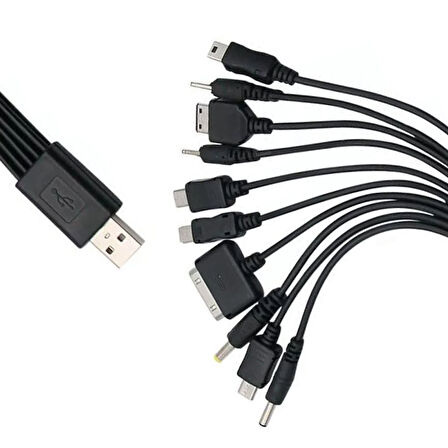 Ayt Powermaster PM-4309 Çok Fonksiyonlu 10 in 1 USB Şarj Aleti Kablosu Çoklu Şarj Kablosu Uçları 
