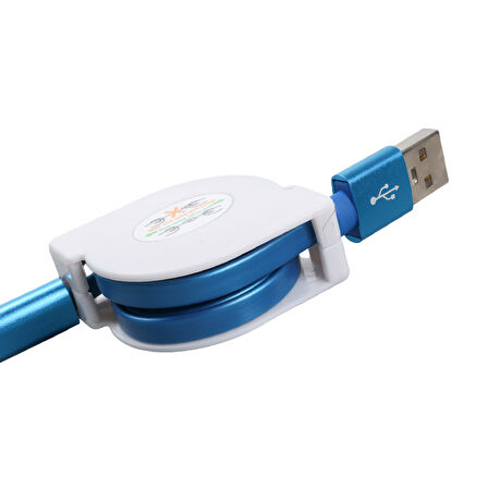 Ayt Powermaster 3 İn 1 Mavi Şarj Data Kablosu Makaralı Type-c Micro Lightning İphone Şarj Kablo