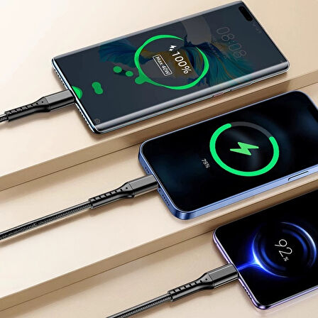 Ayt Powermaster 3 İn 1 Siyah 1.2 Metre Type-c Micro Lightning İphone Şarj Data Kablosu
