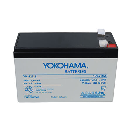 Ayt Yokohama 12 Volt 7.2 Amper Akü YH-127.2 150x65x90 Mm Taze Yeni Tarihli Akü