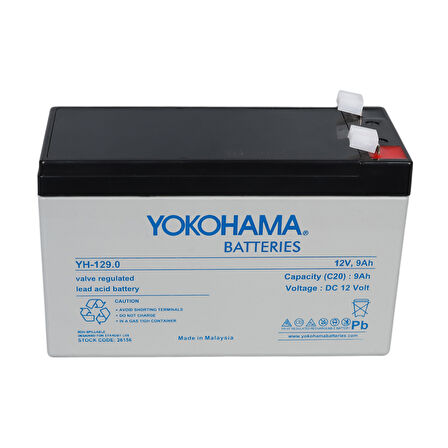 Ayt Yokohama 12 Volt 9 Amper Akü YH-129.0 150x65x90 Mm Taze Yeni Tarihli Akü