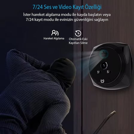 Ayt Powermaster Pm-24933 3.5 İnç Kameralı Akıllı Kapı Zili Kapı Dürbün Kamera Görüntülü Kapı Zili