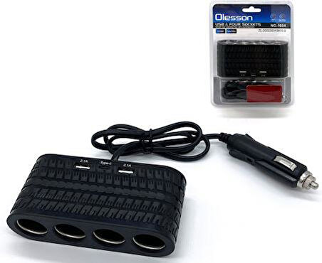 Ayt Olesson 1654 12-24V 4Lü Çift Usb Type-C 120W 80Cm Kablolu Araç Oto Tır Çakmak Çoklayıcı Çakmaklık Çoğaltıcı