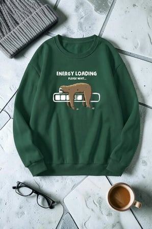 Unisex Energy Loading Baskılı Bisiklet Yaka Sweatshirt