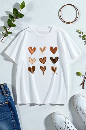 Unisex Heart Baskılı Tasarım Tshirt