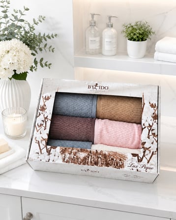 6 Lı By İdo Kutulu %100 Pamuklu El Yüz Havlu Seti 50 x 90