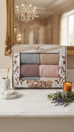 6 Lı By İdo Kutulu %100 Pamuklu El Yüz Havlu Seti 50 x 90