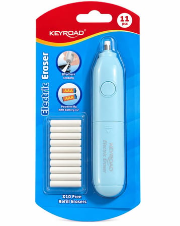 Keyroad Pilli Silgi (10 Adet Silgi Yedekli) Mavi