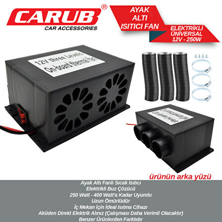 Carub 12volt Araç İçi Ayak Altı Fanlı Elektrikli Isıtıcı 250walt