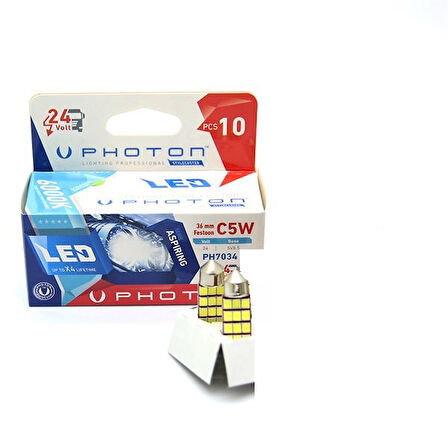 2 Adet 24 Volt Photon C5w 36 Mm Sofit Led Beyaz 6000k Ph7034 Tır Ve Kamyon İçin