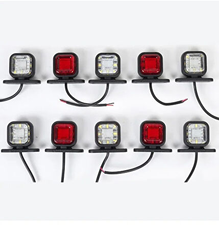 Mini Led Kare Boynuz Takoz Lamba 16 Led Beyaz - Kırmızı 24 V - 10 Adet