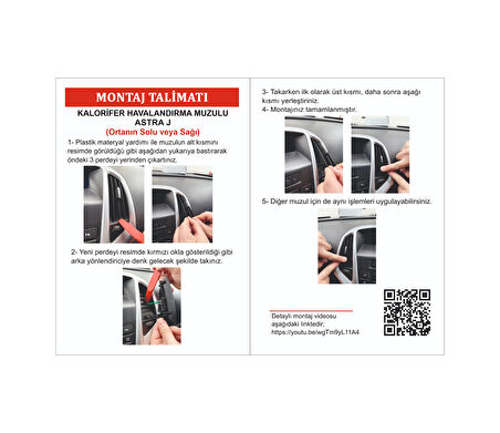 Opel Astra J Kalorifer Havalandırma  Izgara Perdesi Ortanın Sağı