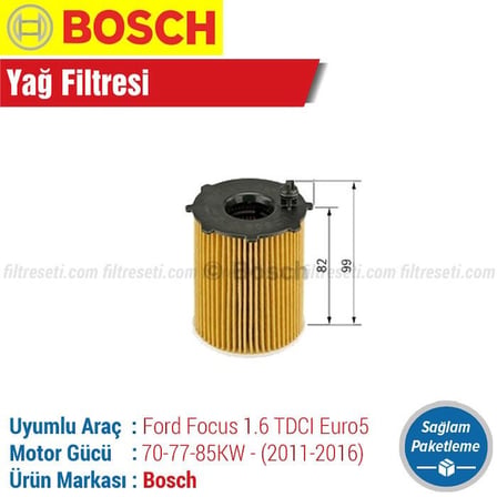 Ford Focus 1.6 Tdcı Bosch Yağ Filtresi E5 2011-2016
