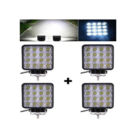 4 Adet Off Road Sis Farı - Lambası 16 Led Kare Çalışma Lambası (495172098)