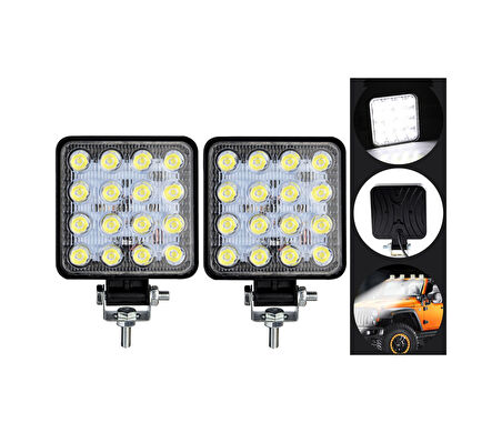 Off Road Sis Farı - Lamba 16 Led Kare Çalışma Lambası 2 Adet