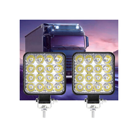 Off Road Sis Farı - Lamba 16 Led Kare Çalışma Lambası 2 Adet