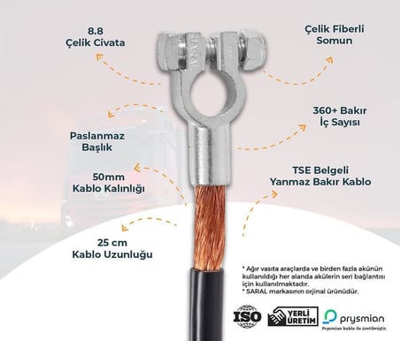 Saral Kutupbaşlı Akü Ara Kablosu Akü Seri Baglantı Kablosu 25cm