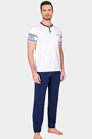 %100 Pamuklu Yakası Düğmeli Yazlık Erkek Pijama Takım