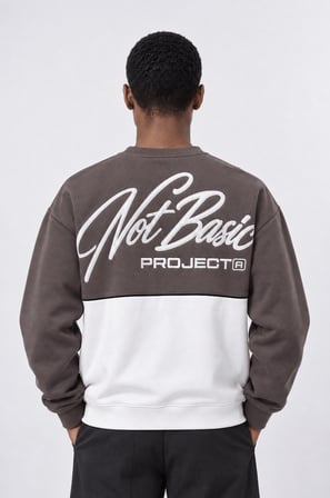 Erkek Not Basic Project Nakışlı Oversize Sweatshirt Kahve
