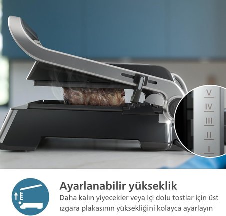 Philips 5000 Serisi Izgara ve Tost Makinesi - Ayarlanabilir sıcaklık, Geniş ızgara yüzeyi 