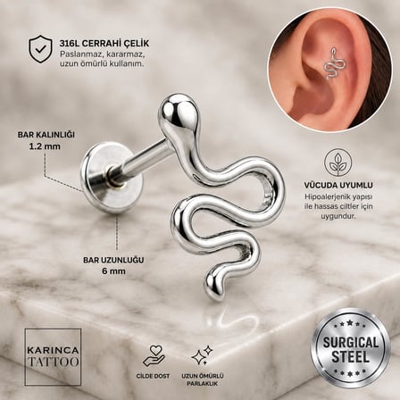 Yılan Helix Flat Kulak Conch Tragus Piercing Cerrahi Çelik